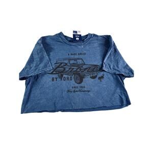 Bronco Ford Official Licensed Product Blue Cropped Tee Shirt Sz Large NWT